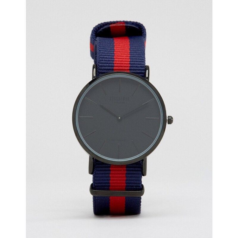 Reclaimed Vintage - Uhr mit Armband aus gestreiftem Canvas und schwarzem Ziffernblatt - Marineblau