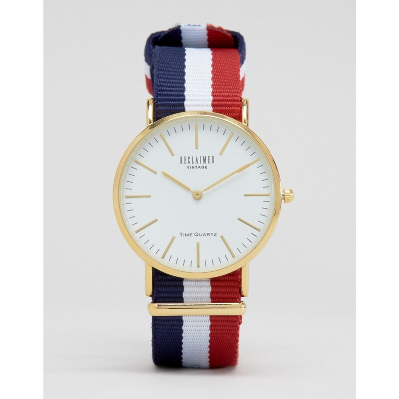 Reclaimed Vintage - Uhr mit gestreiftem Canvas-Armband und weißem Zifferblatt - Mehrfarbig