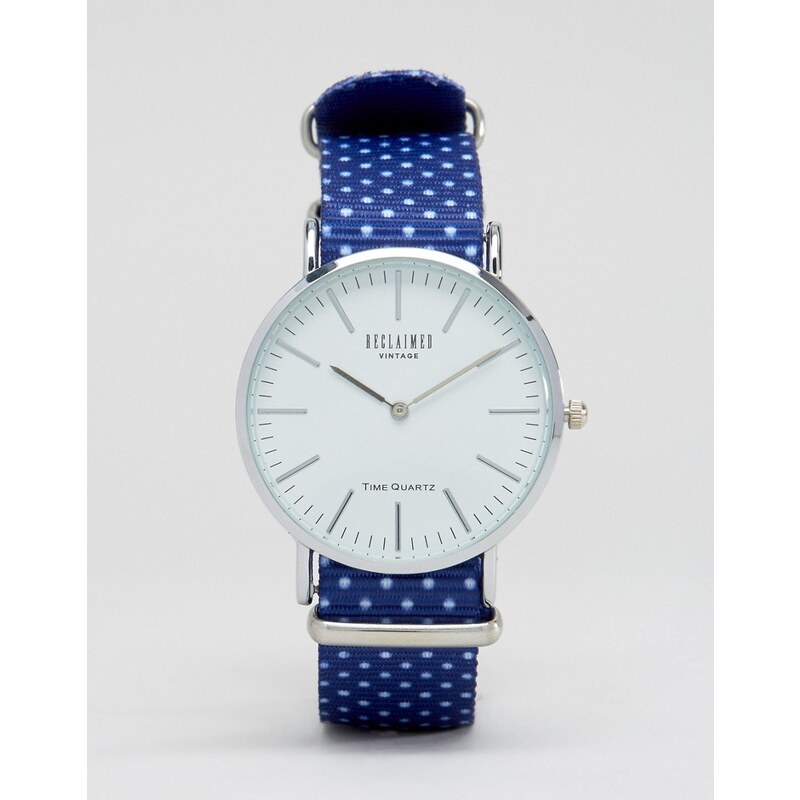 Reclaimed Vintage - Uhr mit gepunktetem Armband in Blau - Blau