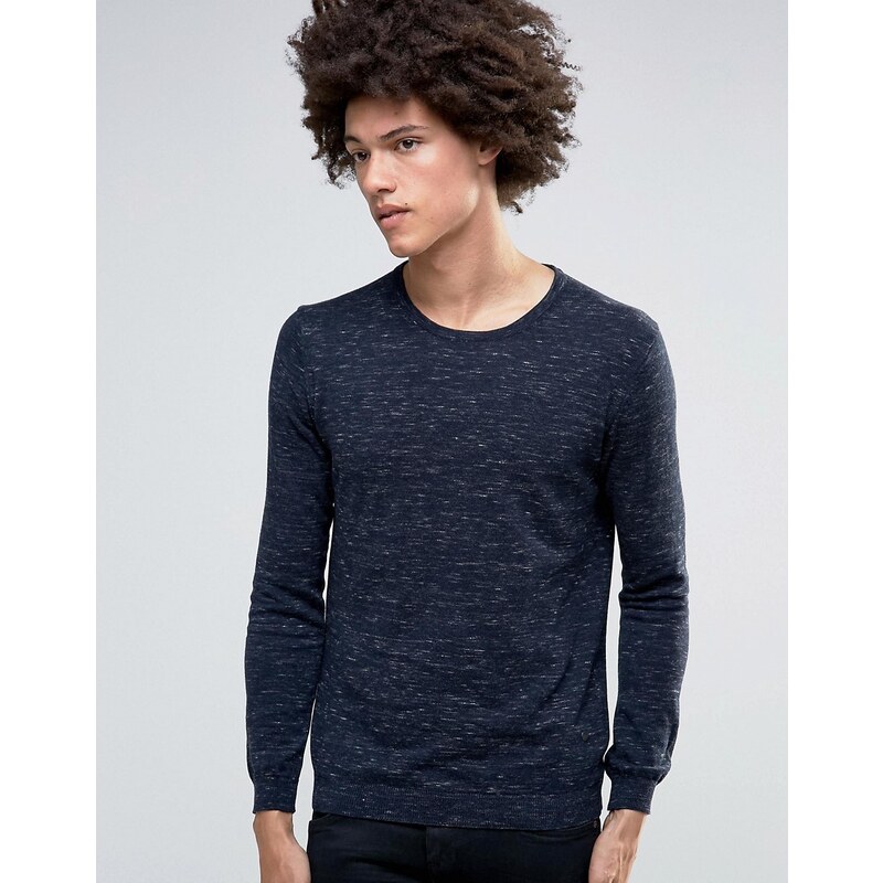 Minimum - Davin - Melange-Pullover mit Rundhalsausschnitt - Marineblau
