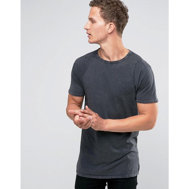 Selected Homme - Langes T-Shirt mit Rundhalsausschnitt - Grau
