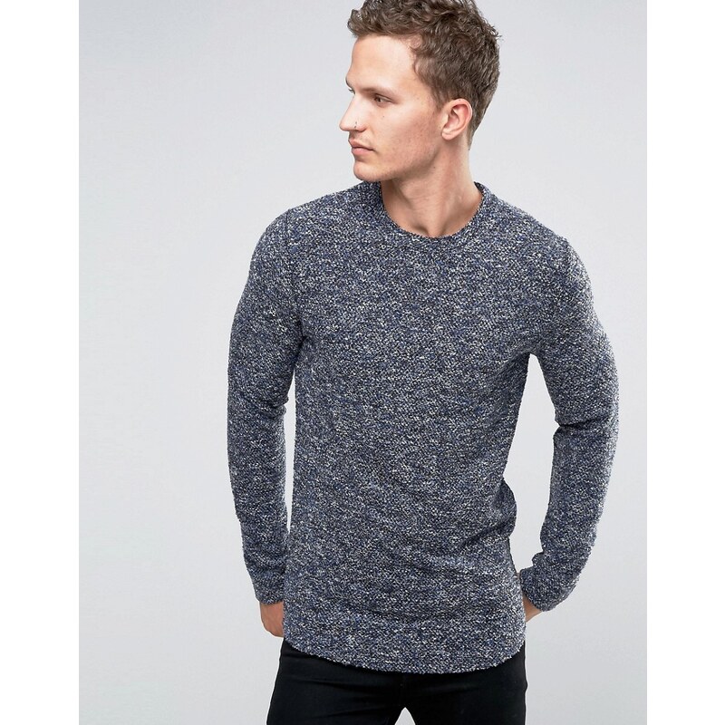 Selected Homme - Gesprenkelt-meliertes Sweatshirt mit Rundhalsausschnitt - Marineblau