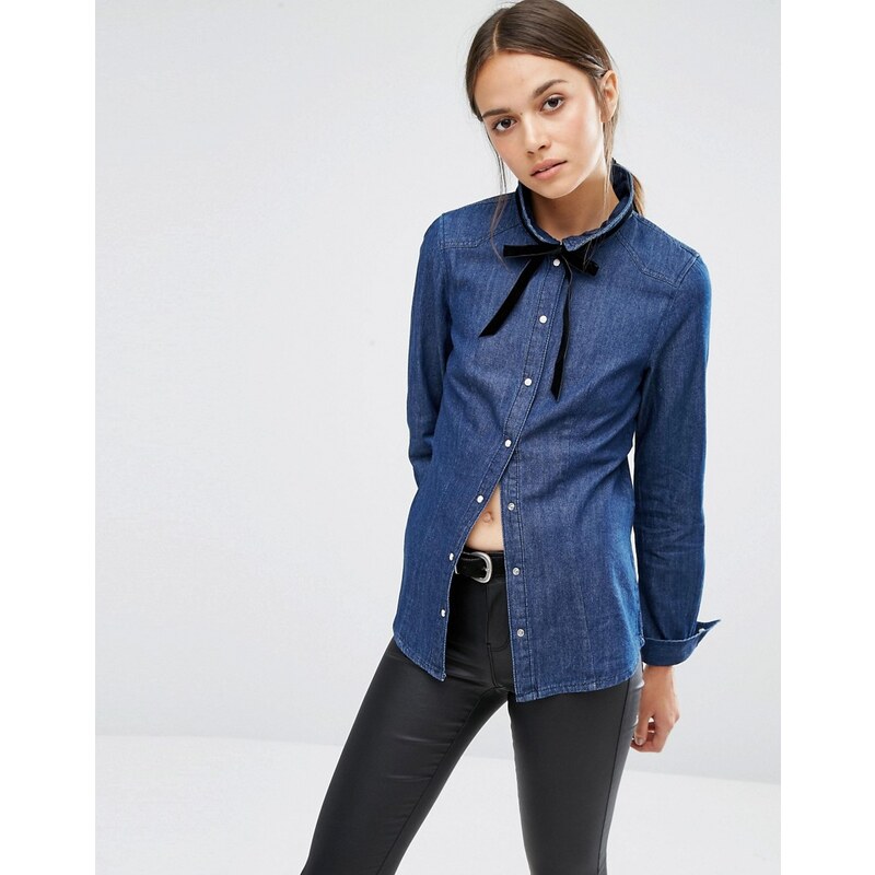 Vero Moda - Jeanshemd mit Schleifenverzierung - Marineblau