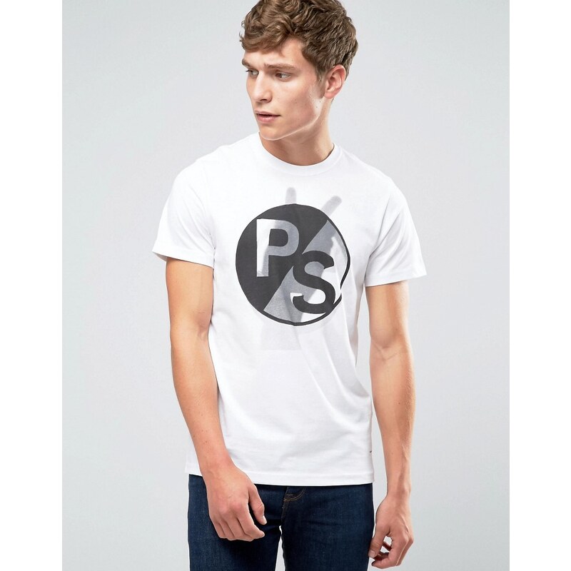 PS by Paul Smith Paul Smith - Schmal geschnittenes, weißes T-Shirt mit PS-Print in schmaler Passform - Weiß