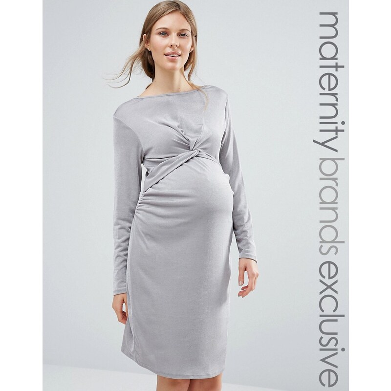 Bluebelle Maternity - Anschmiegsames Kleid mit Knotendesign vorne - Silber