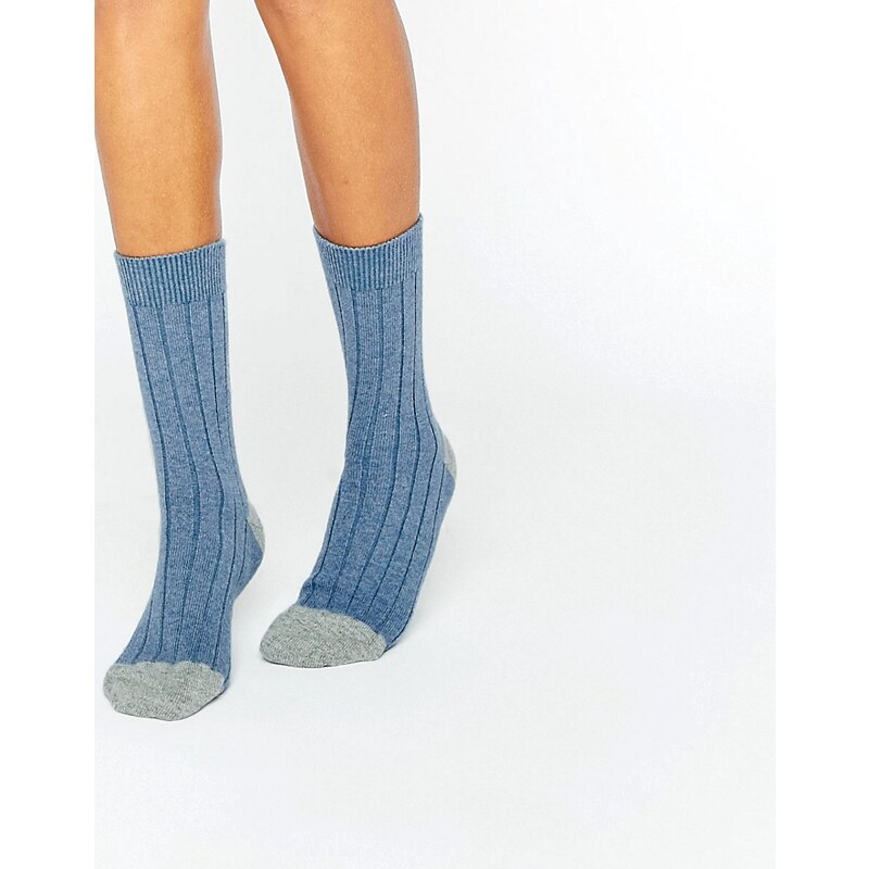 Johnstons of Elgin - Gerippte Kaschmir-Socken mit Blockstreifen in Blau - Blau