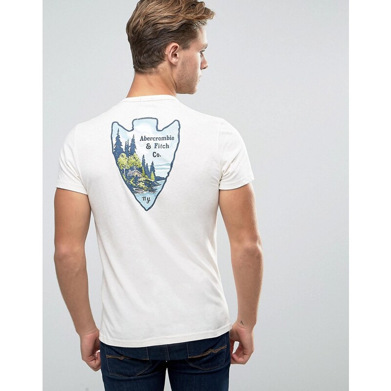 Abercrombie & Fitch - Cremeweißes, schmales T-Shirt mit Pfeilprint auf der Rückseite - Cremeweiß