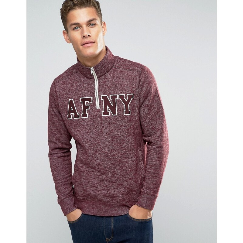 Abercrombie & Fitch - Rotes Sweatshirt mit AFNY-Logo und halbem Reißverschluss - Rot