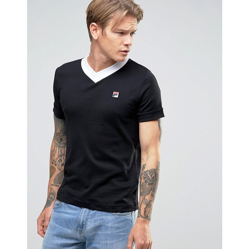Fila - T-Shirt mit V-Ausschnitt - Schwarz