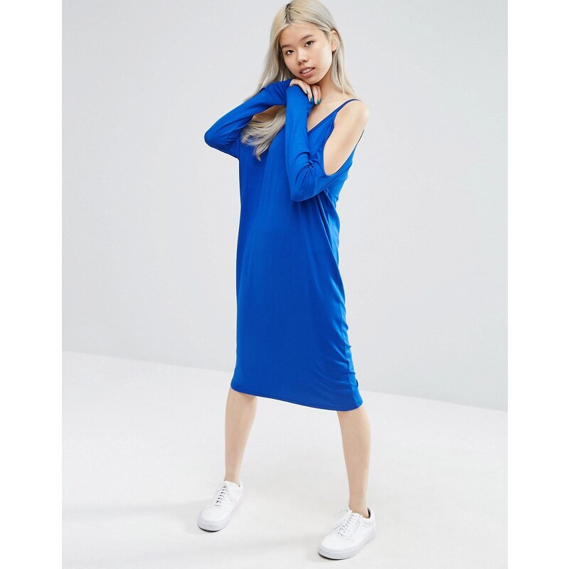 ASOS - Midi-T-Shirt-Kleid mit Schulterausschnitt - Blau