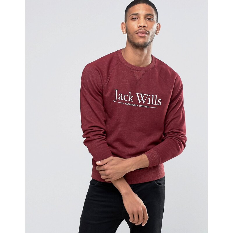 Jack Wills - Sweatshirt mit „Jack Wills“-Print und Raglanärmeln in Damson - Rot