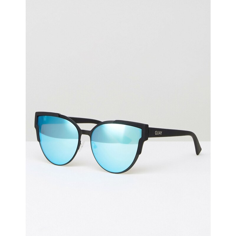 Quay Australia - Game on - Katzenaugen-Sonnenbrille aus Metall mit flachen Gläsern - Schwarz