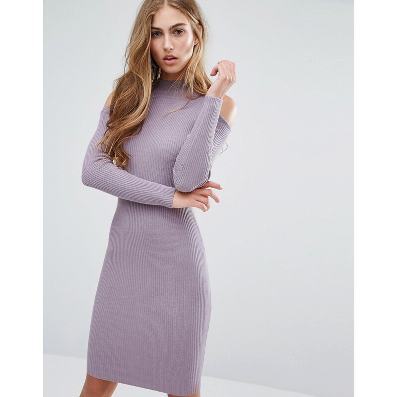 Miss Selfridge - Figurbetontes, geripptes Kleid mit Schulter-Cutout - Violett