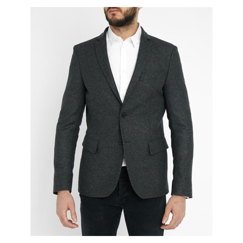 IKKS Graues Anzugsakko aus Farbe-in-Farbe-Wolle mit aufgesetzten Taschen
