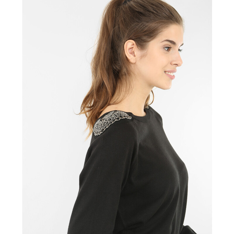 Pullover mit Schmuck an den Schultern Schwarz, Größe M -Pimkie- Mode für Damen