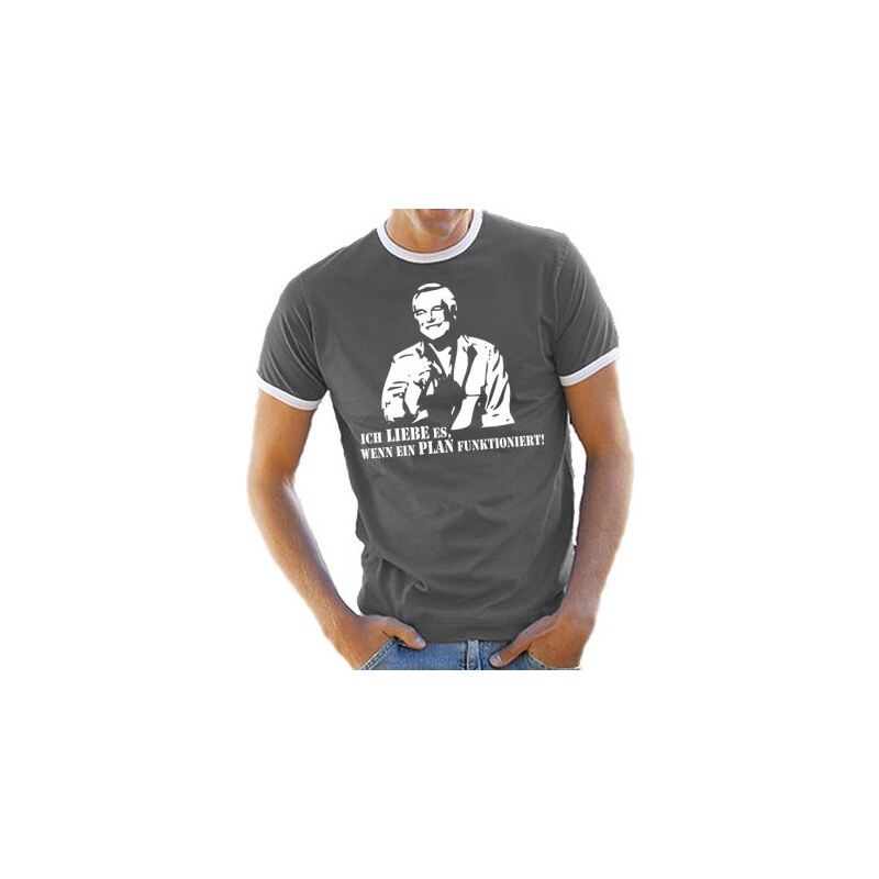 Touchlines Herren Kontrast / Ringer T-Shirt Hannibal vom A-Team, darkgrey/white, L, B5022