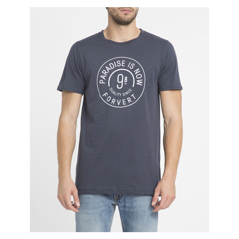 FORVERT Marineblaues T-Shirt mit Rundhalsausschnitt und Druckmotiv Philipp