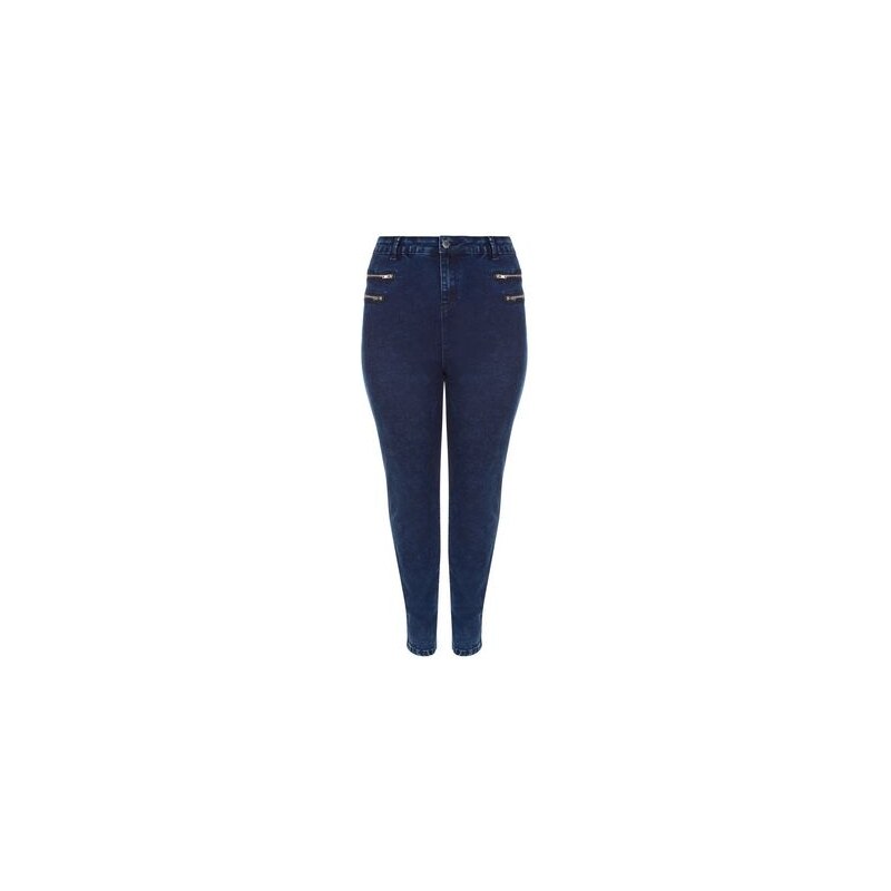 New Look Curves – Skinny Jeans mit Acid-Waschung und Reißverschlüssen in Marineblau