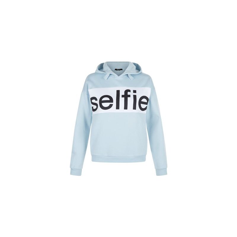 New Look Teenager – Blauer Kapuzenpullover „Selfie“ im Colourblock-Design
