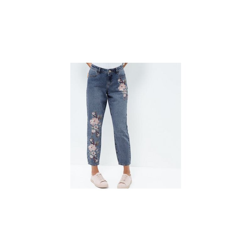 New Look Anita and Green – Blaue Straight Jeans mit Stickerei