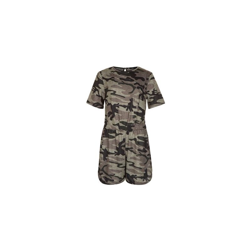 New Look Teenager – Khakifarbener Playsuit mit Camouflage-Muster