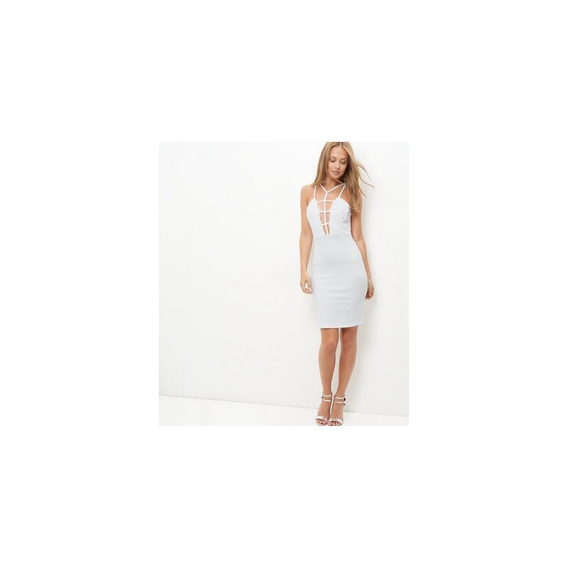 New Look Weißes, figurbetontes Kleid in Gitteroptik