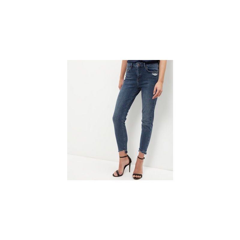 New Look Blaue, zerrissene Skinny-Jeans mit asymmetrischem Saum