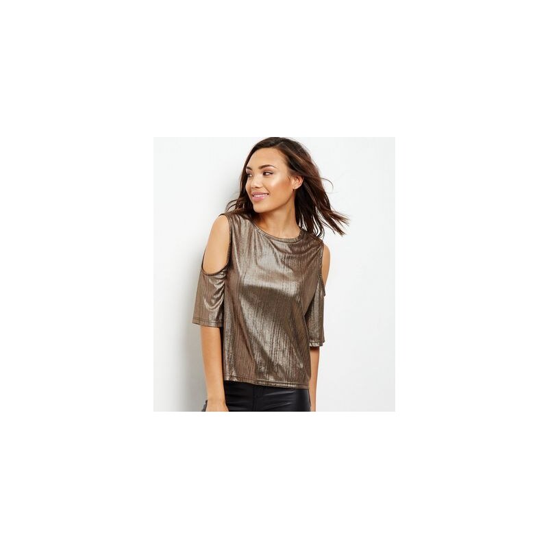 New Look Cameo Rose – Bronzefarbenes schulterfreies Metallic-T-Shirt