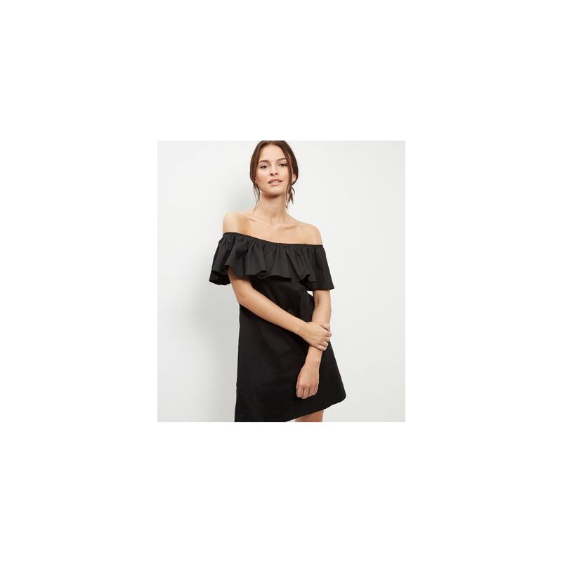 New Look Loving This – Schwarzes Kleid mit Bardot-Ausschnitt und Rüschen