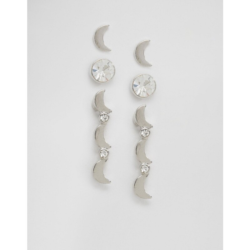 Cara Jewellery Cara NY - 3-teiliges Ohrringe-Set mit Monddesign - Silber