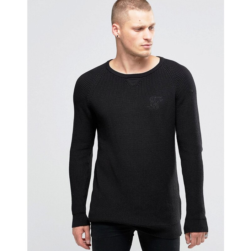 SikSilk - Leichter Pullover mit breitem Kragen - Schwarz