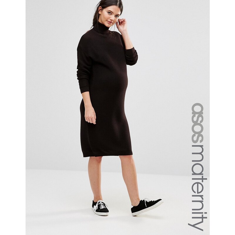 ASOS Maternity - Midikleid mit hochgeschlossenem Ausschnitt - Braun