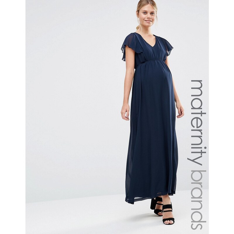 Mama.licious Mamalicious - Mode für Schwangere - Maxikleid mit Rüschenärmeln - Marineblau
