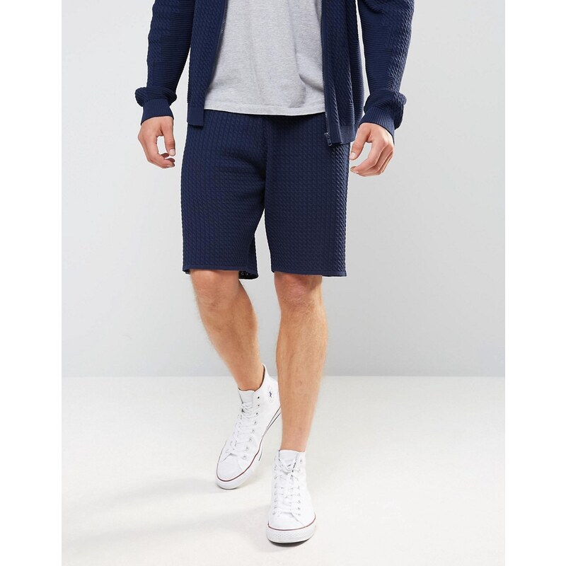 ASOS - Strick-Shorts mit Zopfmuster - Marineblau