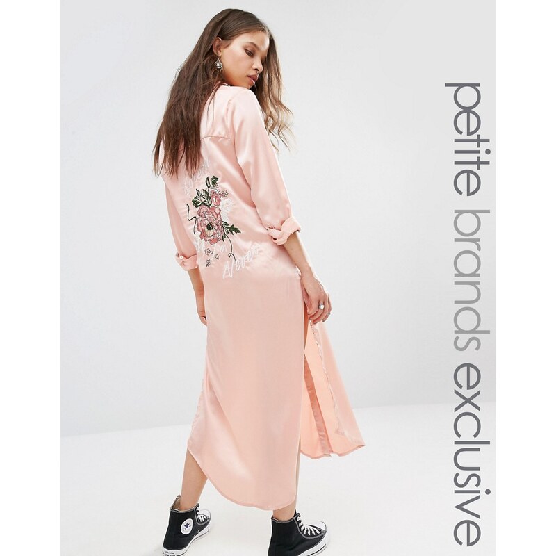 Glamorous Petite - Langärmlige Maxi-Hemdjacke mit Rückenstickerei - Rosa