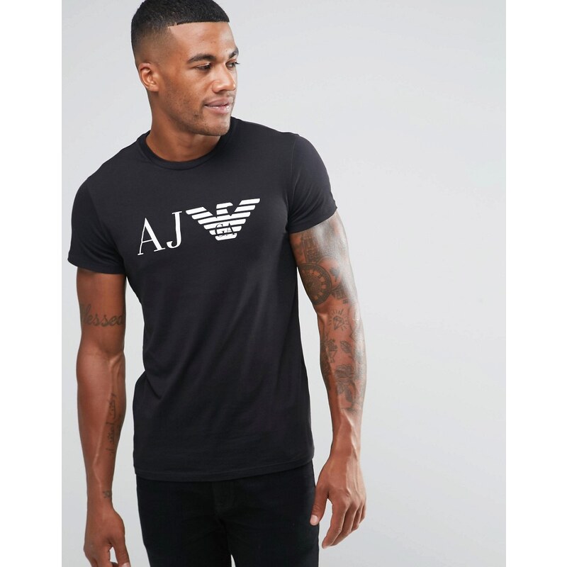 Armani Jeans - Schmales, schwarzes T-Shirt mit AJ-Adler-Logo - Schwarz