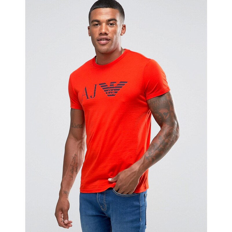 Armani Jeans - Schmales, rotes T-Shirt mit AJ-Adler-Logo - Rot