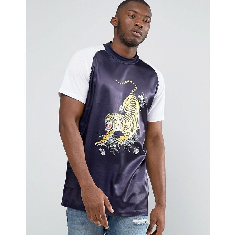 Jaded London - Souvenir - T-Shirt mit hohem Kragen - Marineblau