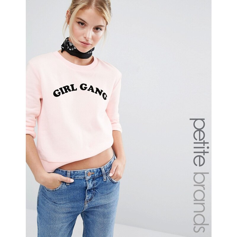 Miss Selfridge Petite - Girl Gang - Sweatshirt mit Slogan - Rosa
