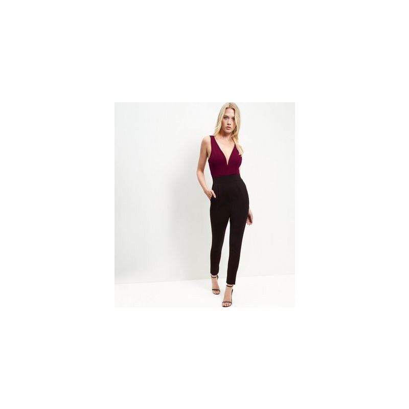 New Look Loving This – Schwarzer Jumpsuit im Colour-Blocking-Design und mit V-Ausschnitt