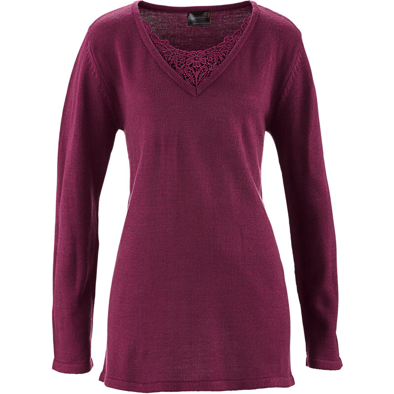 bpc selection Long-Pullover mit Spitze langarm in rot für Damen von bonprix