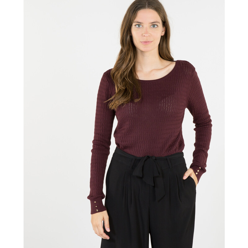 Leichter Pullover mit Zopfmuster Bordeauxrot, Größe XS -Pimkie- Mode für Damen