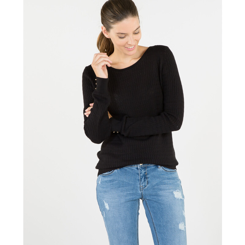 Leichter Pullover mit Zopfmuster Schwarz, Größe S -Pimkie- Mode für Damen