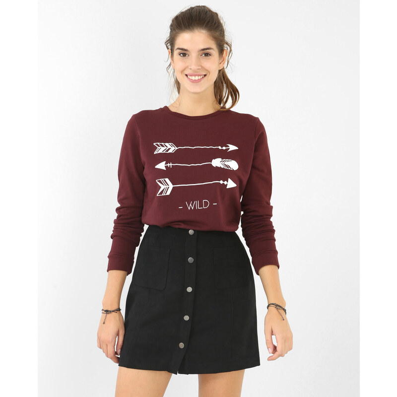 Sweatshirt mit Pfeil-Motiv Bordeauxrot, Größe L -Pimkie- Mode für Damen