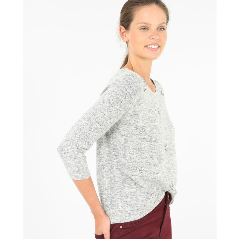 Weicher Pullover mit Schmuck Grau, Größe S -Pimkie- Mode für Damen