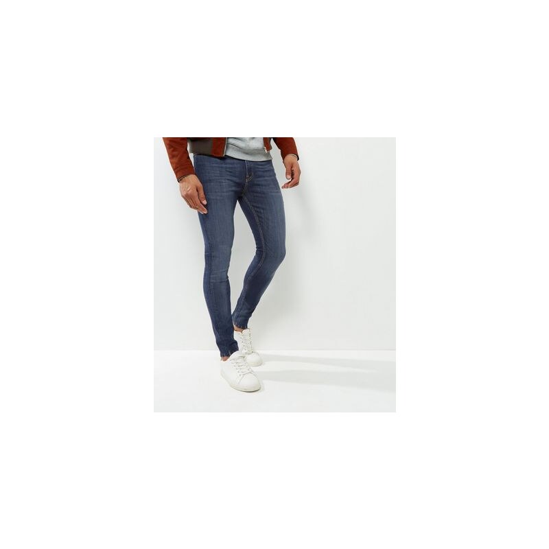 New Look Marineblaue, superenge Skinny Jeans mit Fransen am Saum