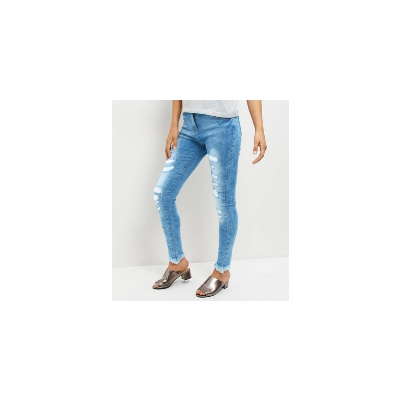New Look Parisian – Blaue, zerrissene Skinny-Jeans mit offenem Saum