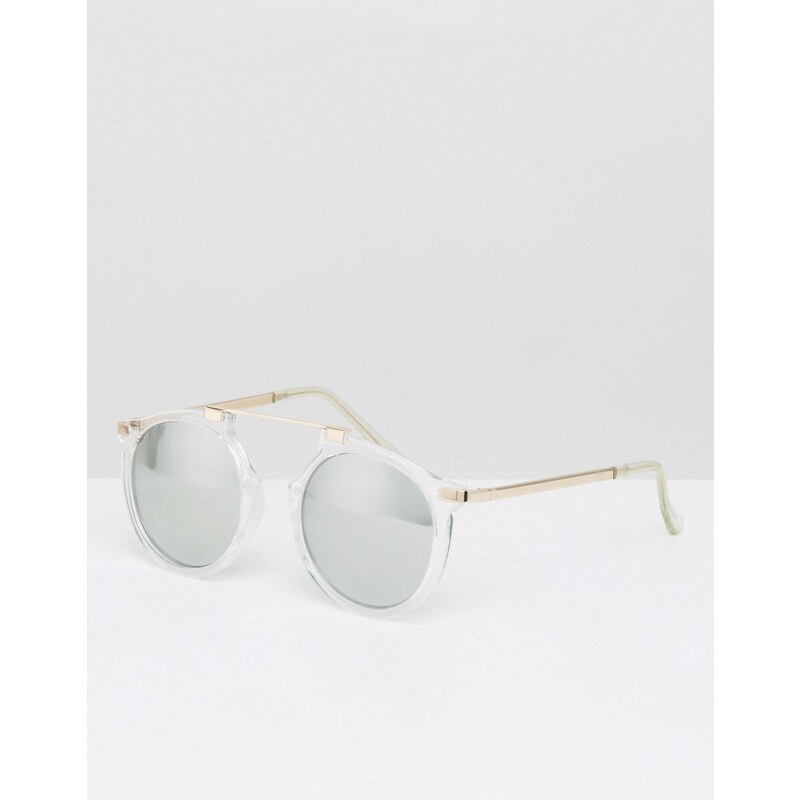 Pull&Bear - Runde Sonnenbrille mit verspiegelten Gläsern - Weiß