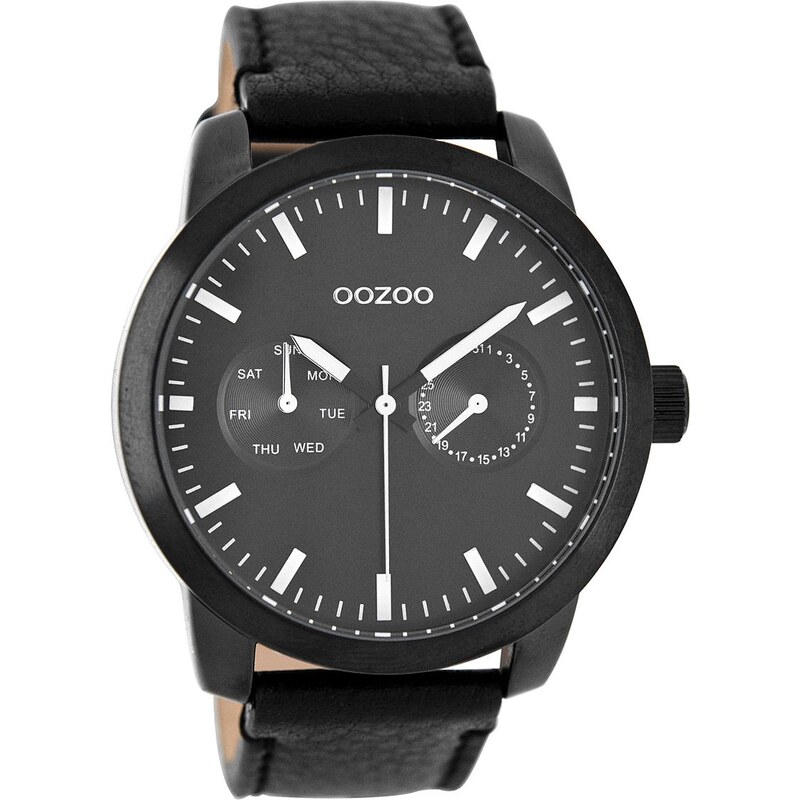 Oozoo Herrenuhr mit Lederband Schwarz 46 mm C8259