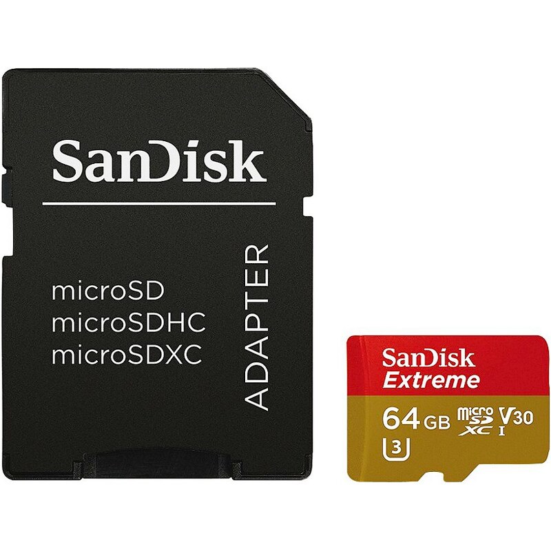 SanDisk microSDXC Extr. 64GB, Vid. Sp. Cl. V30, UHS Sp. Cl. U3,UHS-I